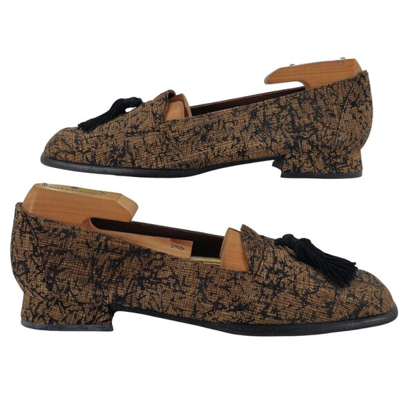 Stuart Weitzman Women's size 6.5AA Brown Black Tweed Dress Shoes Tassel Loafers - Picture 5 of 10